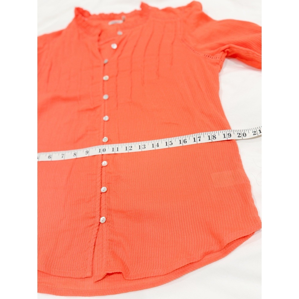Faherty Willa Ruffle Button Blouse S Organic Cotton Blood Orange Peasant Boho - Picture 7 of 9